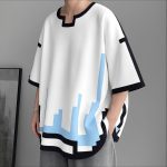 T-shirt-blanc-homme-oversize-a-motifs-geometriques-pixelises-et-bordures-contrastees-picture-10
