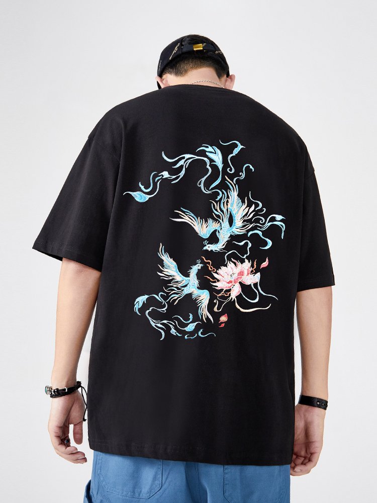 T-shirt-brode-streetwear-en-coton-a-motifs-de-phenix-picture-1