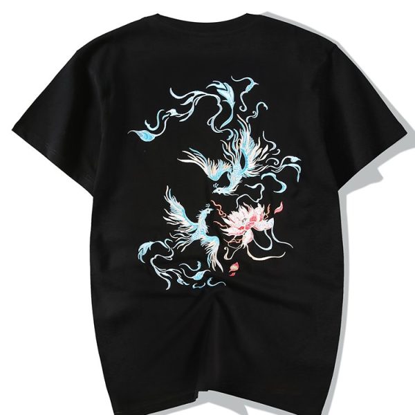 T-shirt brodé streetwear en coton à motifs de phénix