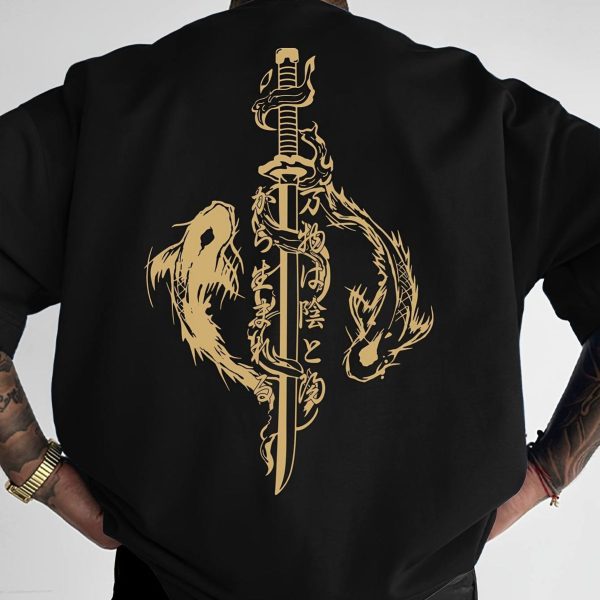 T-shirt dragon japonais carpe koï et épée