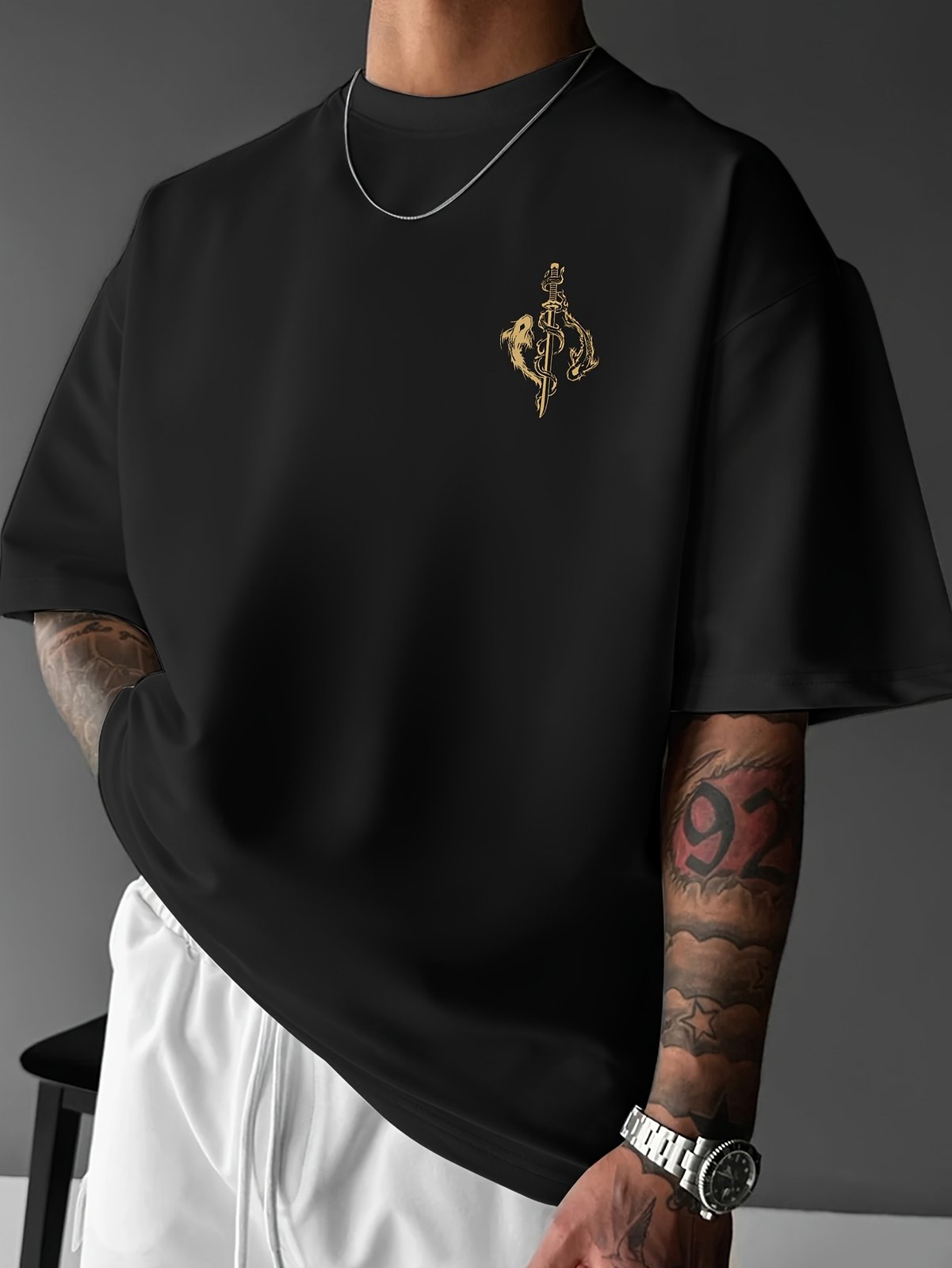 T-shirt-dragon-japonais-a-col-rond-avec-carpe-koi-et-epee-picture-2