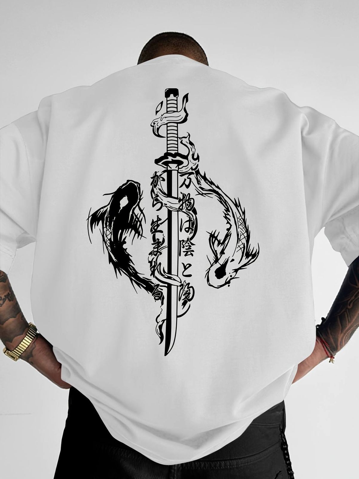 T-shirt-dragon-japonais-a-col-rond-avec-carpe-koi-et-epee-picture-5