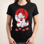 T-shirt-femme-a-imprime-chat-porte-bonheur-japonais-et-fleurs-de-cerisier-miniature