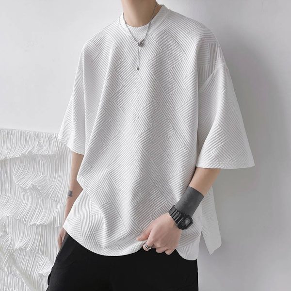 T-shirt oversize homme à texture gaufrée et motif géométrique en relief
