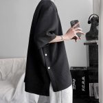 T-shirt-oversize-homme-a-texture-gaufree-et-motif-geometrique-en-relief-picture-3