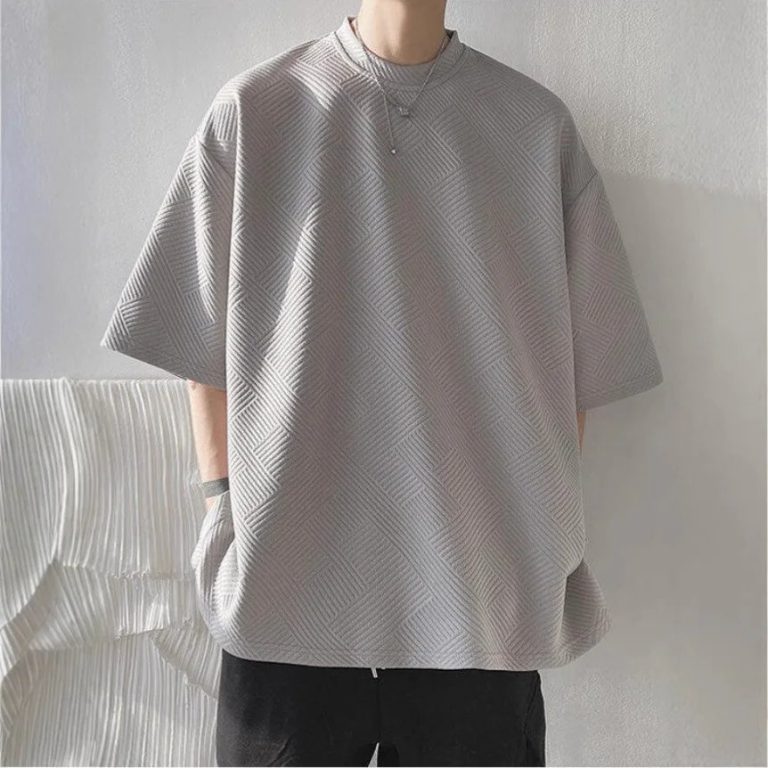 T-shirt-oversize-homme-a-texture-gaufree-et-motif-geometrique-en-relief-picture-4