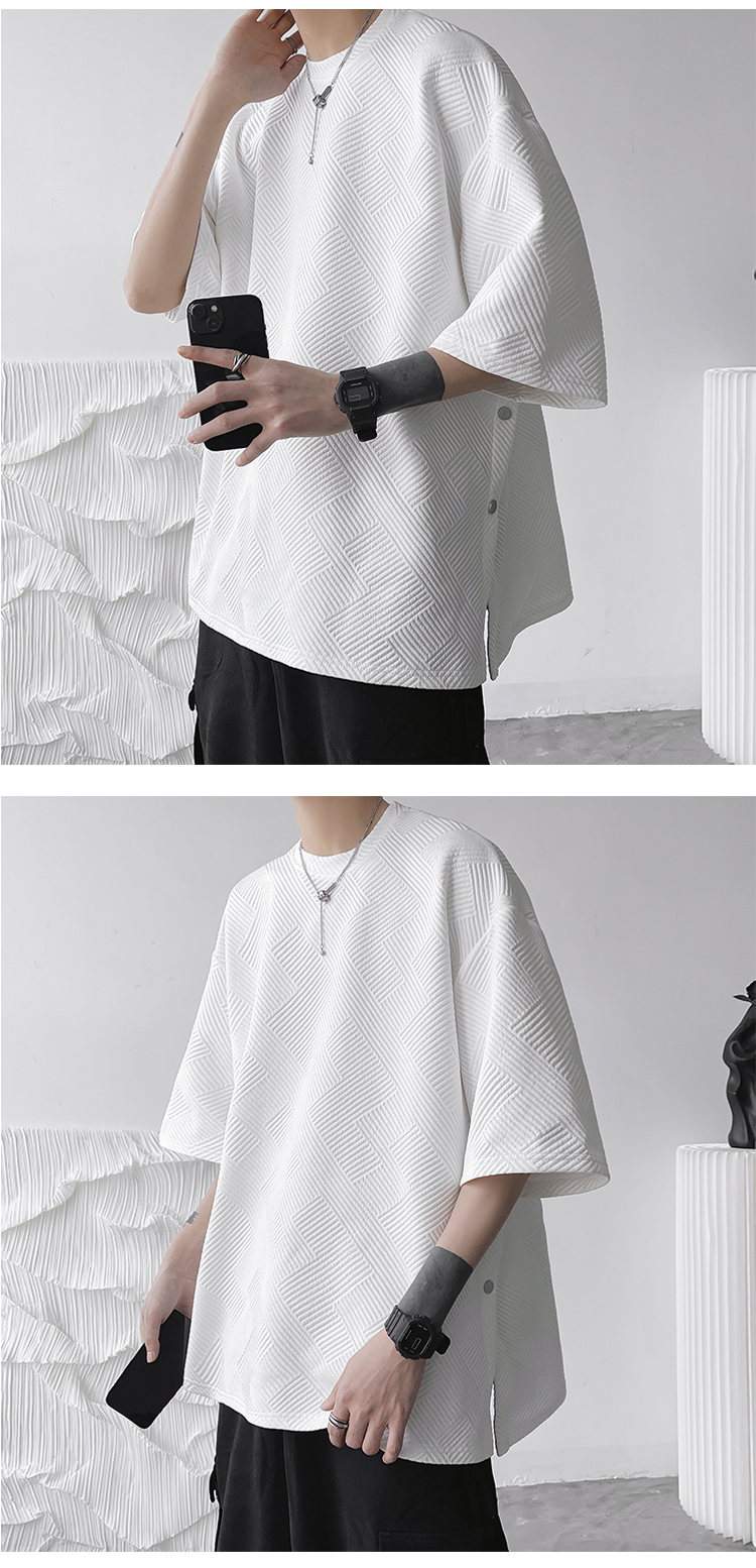 T-shirt-oversize-homme-a-texture-gaufree-et-motif-geometrique-en-relief-picture-8