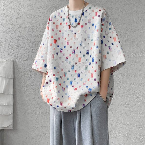 T-shirt oversize imprimé carrés colorés