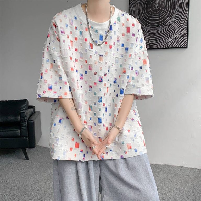 T-shirt-oversize-imprime-a-carres-colores-picture-2