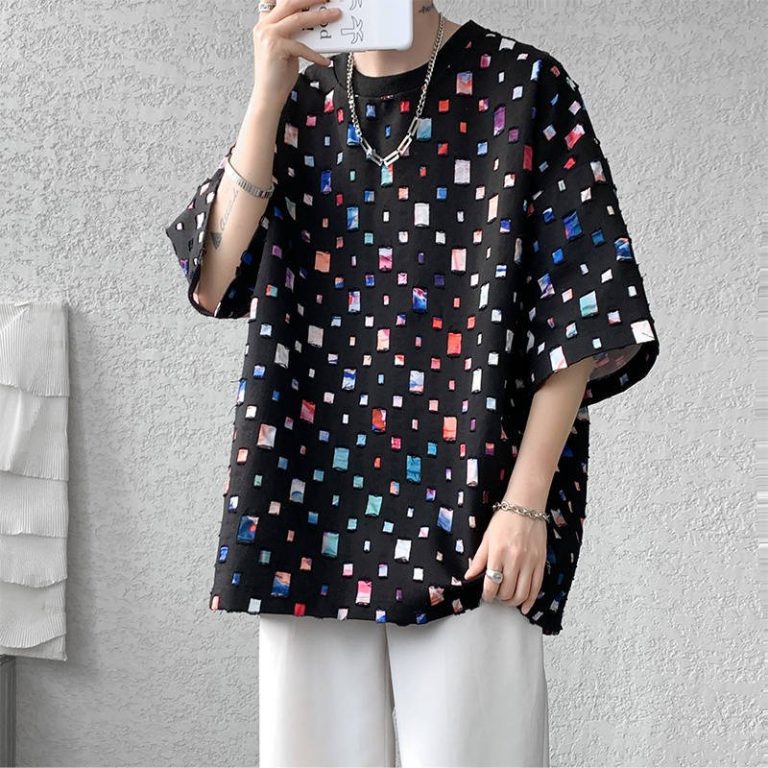 T-shirt-oversize-imprime-a-carres-colores-picture-5