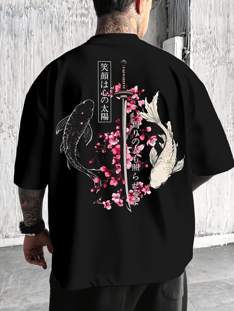 T-shirt-oversize-imprime-japonais-a-carpes-koi-et-katana-au-dos-picture-1