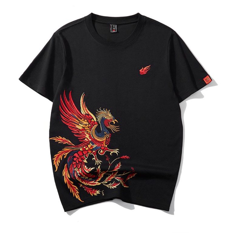 T-shirt-phenix-brode-en-coton-aux-ailes-deployees-style-streetwear-picture-1