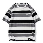 T-shirt rayé multicolore à col rond et coupe ample oversize, style streetwear décontracté - Rayures Noir Gris Blanc