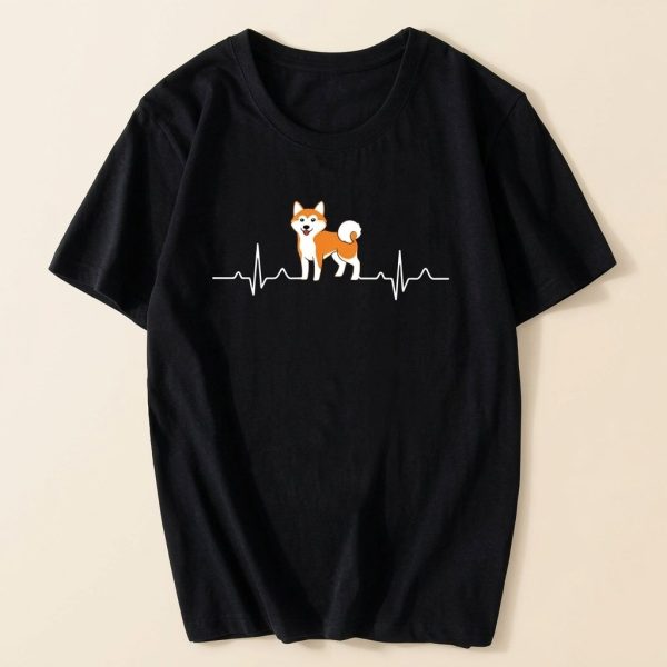 T-shirt shiba inu à motif électrocardiogramme
