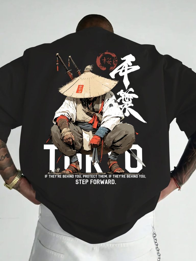 T-shirt-streetwear-japonais-avec-illustration-de-samourai-et-inscription-Tokyo-picture-1