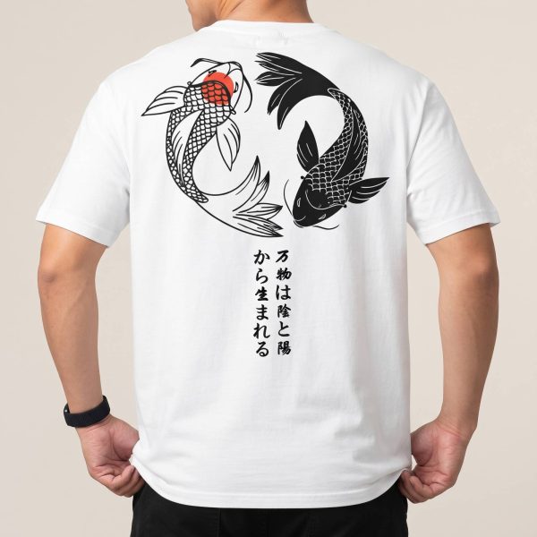 T-shirt yin yang koi en coton respirant avec kanji japonais