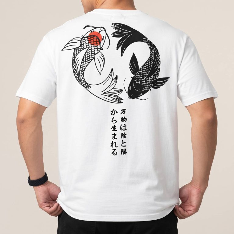 T-shirt-yin-yang-koi-en-coton-respirant-avec-kanji-japonais-miniature