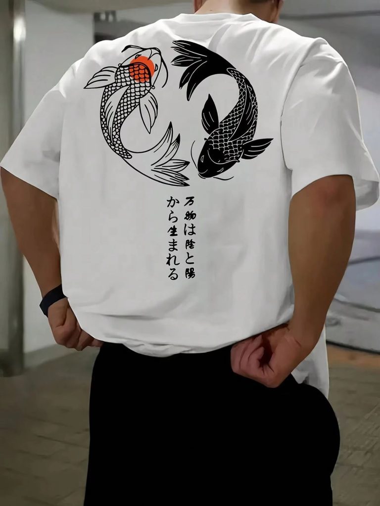 T-shirt-yin-yang-koi-en-coton-respirant-avec-kanji-japonais-picture-1