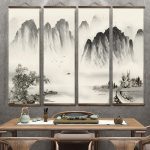 Tableau-japonais-noir-et-blanc-de-paysages-montagneux-sur-kakemono-picture-1