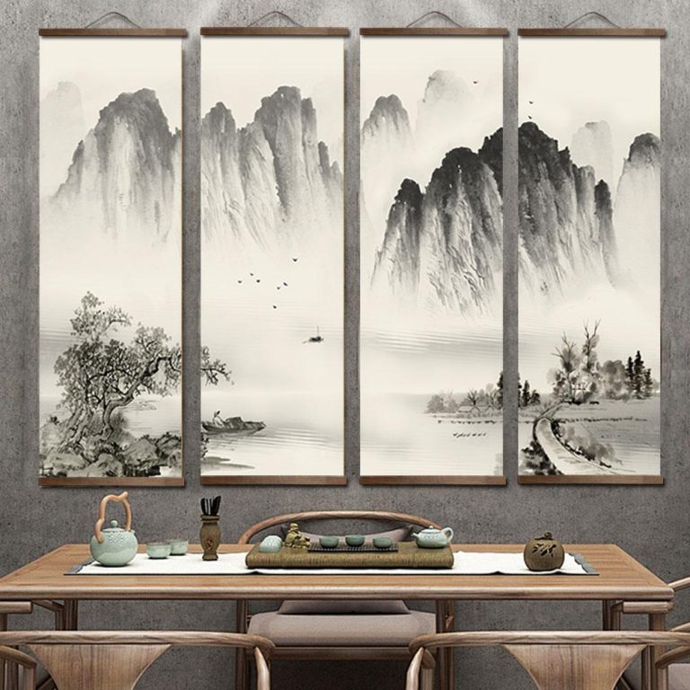 Tableau-japonais-noir-et-blanc-de-paysages-montagneux-sur-kakemono-picture-1