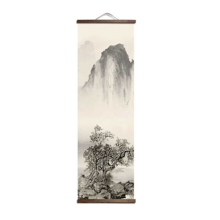 Tableau-japonais-noir-et-blanc-de-paysages-montagneux-sur-kakemono-picture-3