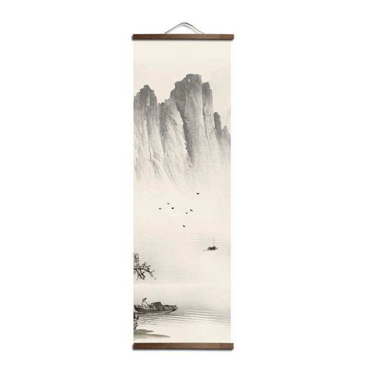 Tableau-japonais-noir-et-blanc-de-paysages-montagneux-sur-kakemono-picture-4
