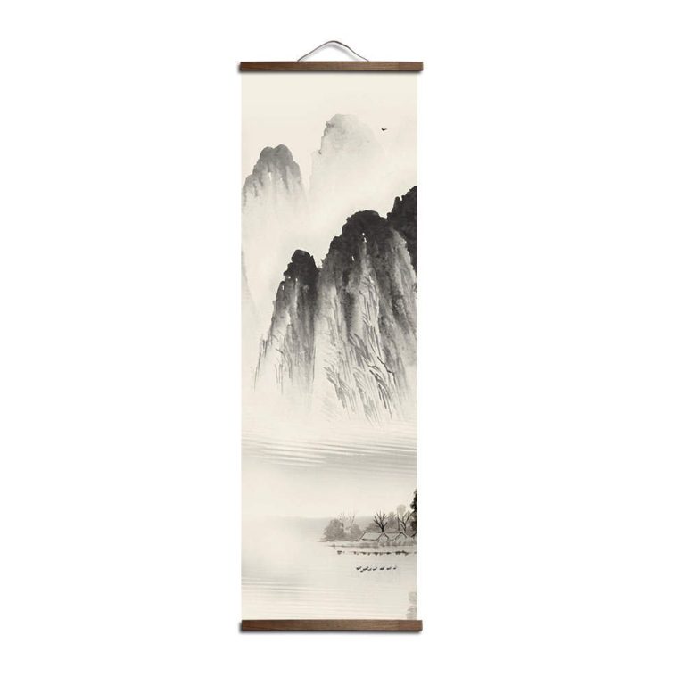 Tableau-japonais-noir-et-blanc-de-paysages-montagneux-sur-kakemono-picture-5