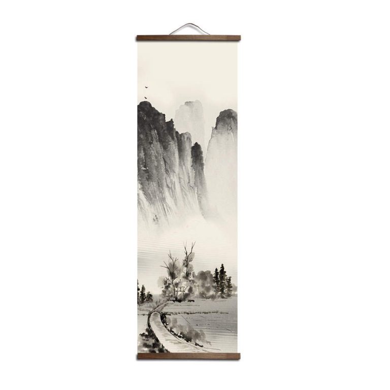 Tableau-japonais-noir-et-blanc-de-paysages-montagneux-sur-kakemono-picture-6
