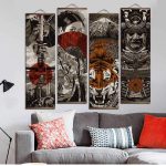 Tenture-murale-japonaise-en-toile-avec-motifs-de-samourai-geisha-et-tigre-du-mon-picture-2