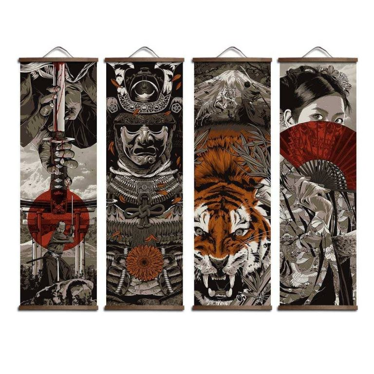 Tenture-murale-japonaise-en-toile-avec-motifs-de-samourai-geisha-et-tigre-du-mon-picture-9