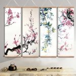 Tenture-murale-zen-a-motifs-de-branches-de-cerisier-sur-toile-suspendue-sakura-picture-1
