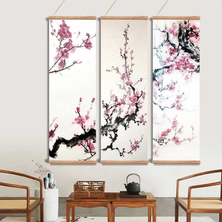 Tenture-murale-zen-a-motifs-de-branches-de-cerisier-sur-toile-suspendue-sakura-picture-6