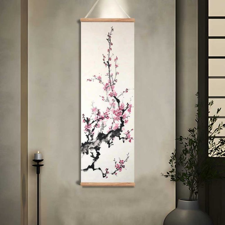 Tenture-murale-zen-a-motifs-de-branches-de-cerisier-sur-toile-suspendue-sakura-picture-7