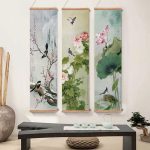 Toile-verticale-lotus-et-fleurs-avec-cadre-en-bois-pour-decoration-zen-picture-2