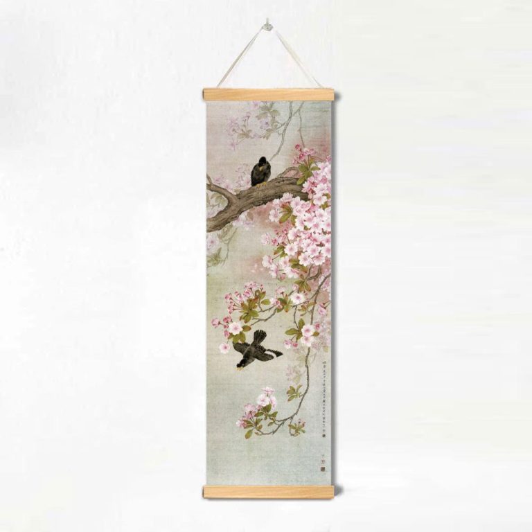 Toile-verticale-lotus-et-fleurs-avec-cadre-en-bois-pour-decoration-zen-picture-3