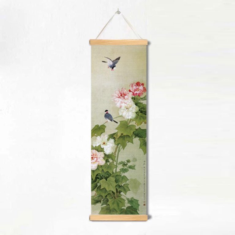 Toile-verticale-lotus-et-fleurs-avec-cadre-en-bois-pour-decoration-zen-picture-4