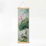 Toile-verticale-lotus-et-fleurs-avec-cadre-en-bois-pour-decoration-zen-picture-5