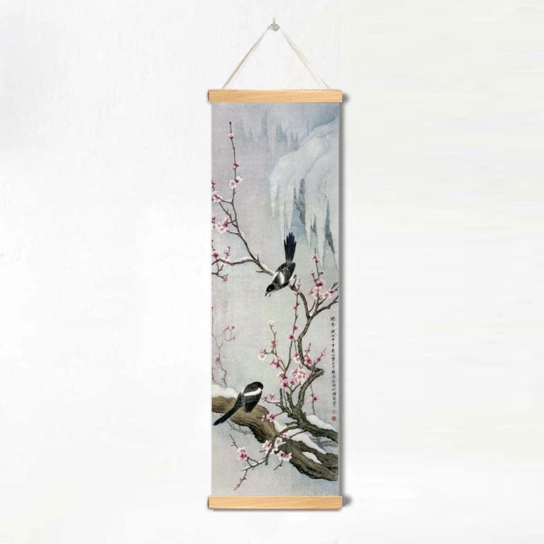 Toile-verticale-lotus-et-fleurs-avec-cadre-en-bois-pour-decoration-zen-picture-6