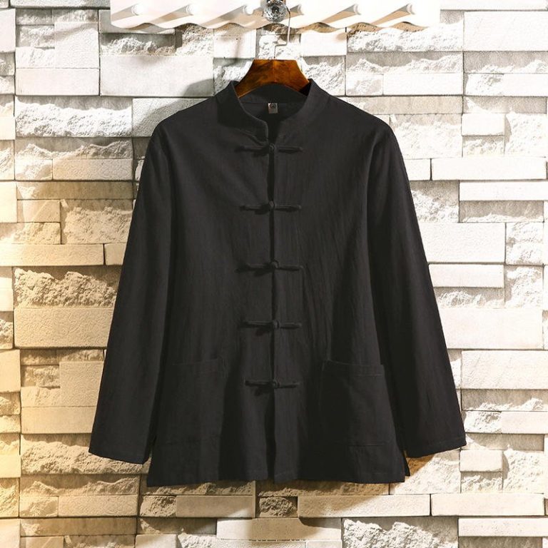 Veste-col-mao-homme-a-manches-longues-avec-brandebourgs-et-poches-plaquees-picture-4