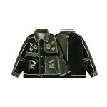 Veste-sherpa-noir-et-vert-kaki-a-broderies-florales-dorees-et-passepoil-blanc-mo-picture-2