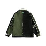 Veste-sherpa-noir-et-vert-kaki-a-broderies-florales-dorees-et-passepoil-blanc-mo-picture-3