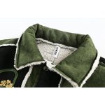 Veste-sherpa-noir-et-vert-kaki-a-broderies-florales-dorees-et-passepoil-blanc-mo-picture-4