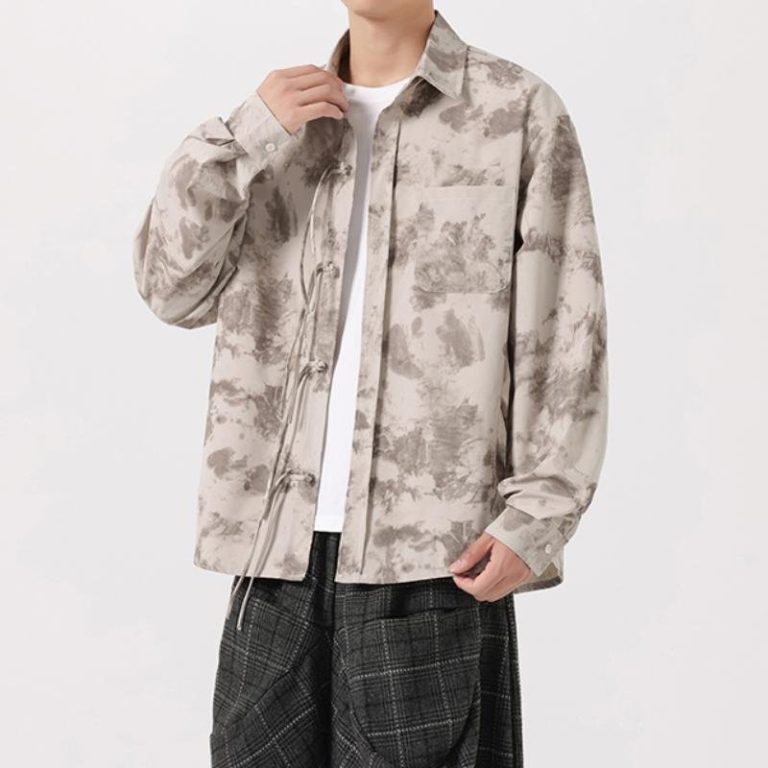 Veste-surchemise-homme-style-chinois-a-motif-tie-dye-et-cordons-picture-2