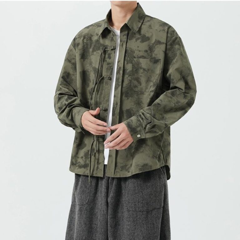 Veste-surchemise-homme-style-chinois-a-motif-tie-dye-et-cordons-picture-3