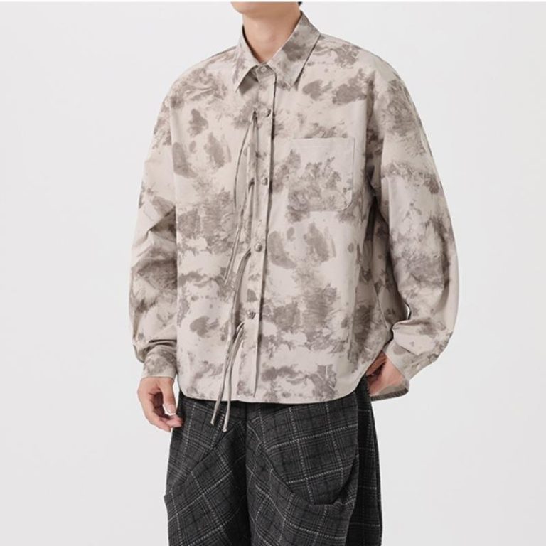 Veste-surchemise-homme-style-chinois-a-motif-tie-dye-et-cordons-picture-4