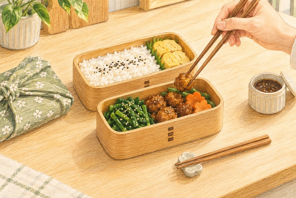 Composer un bento japonais dans sa boîte repas compartimentée