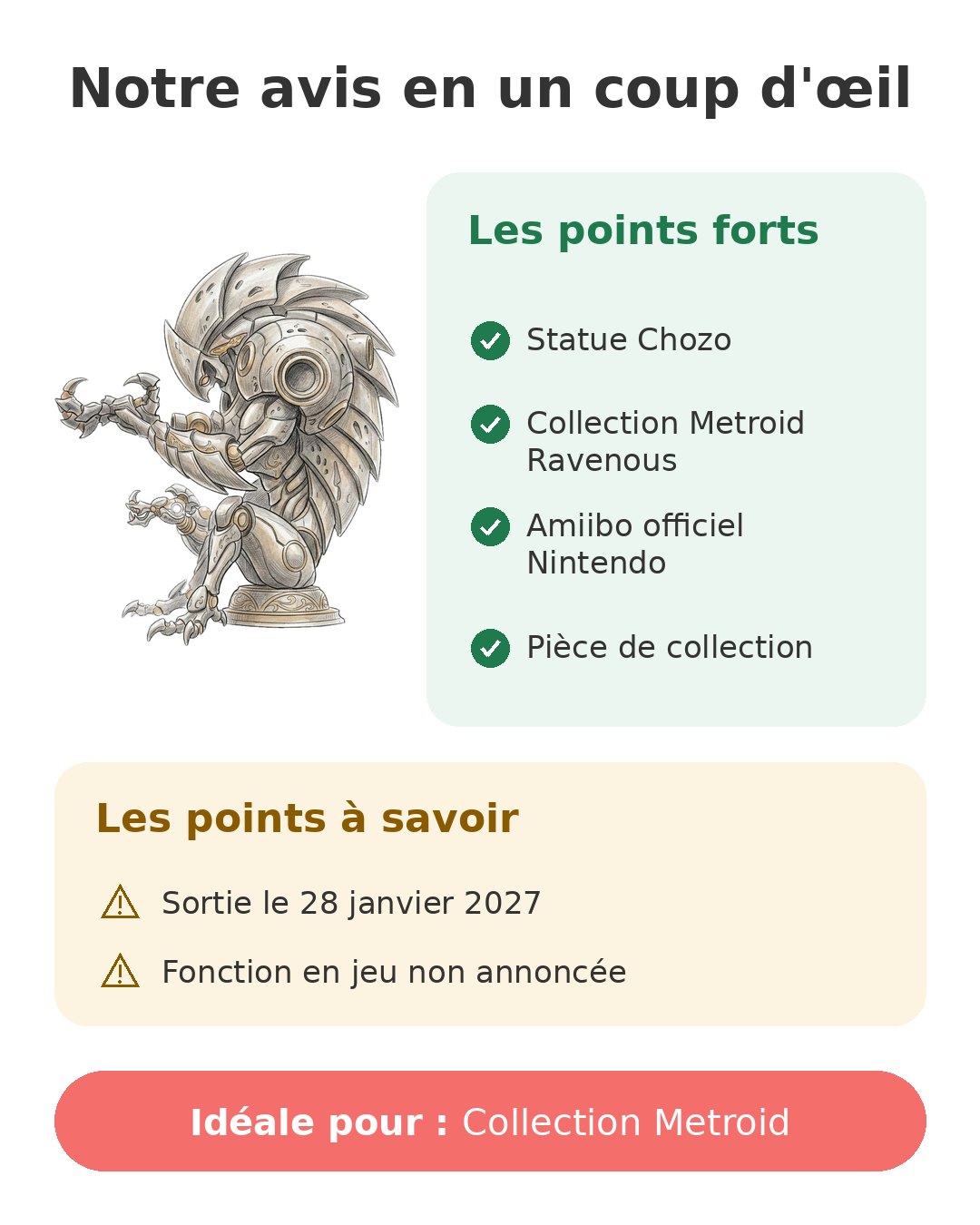 Notre avis en un coup d'œil sur Amiibo Statue Chozo