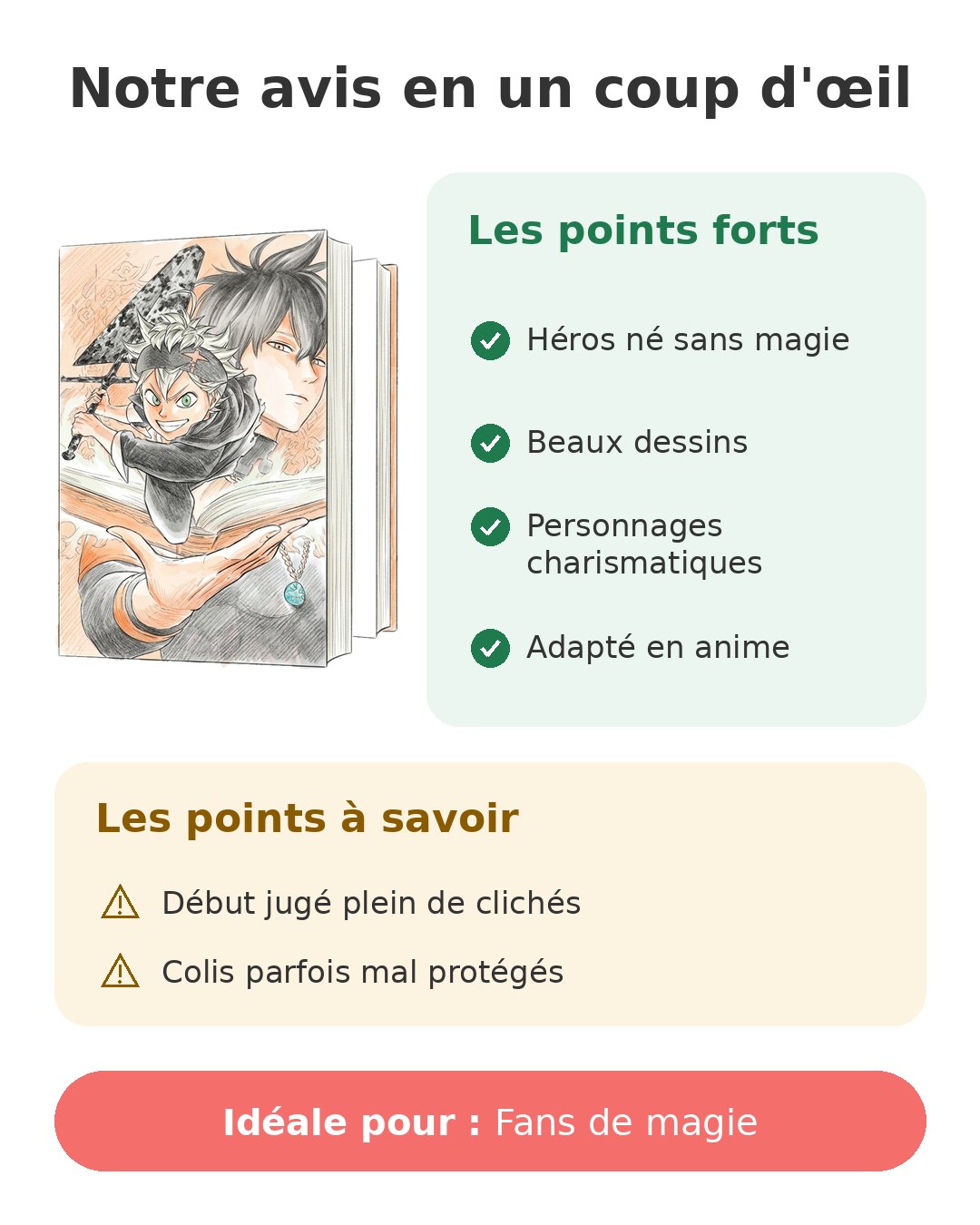 Notre avis en un coup d'œil sur Black Clover tome 1