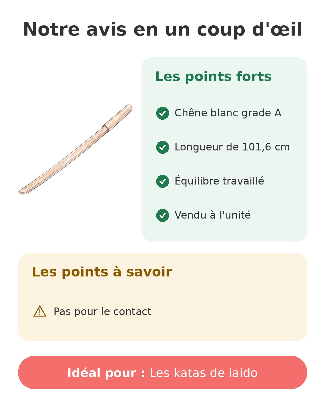 Notre avis en un coup d'œil sur Bokken chêne blanc