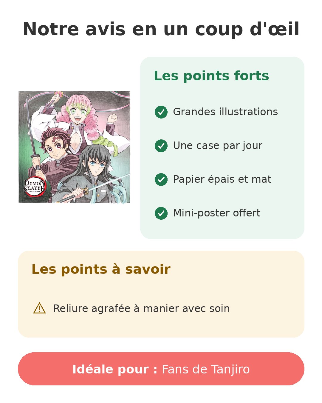 Notre avis en un coup d'œil sur Calendrier Demon Slayer